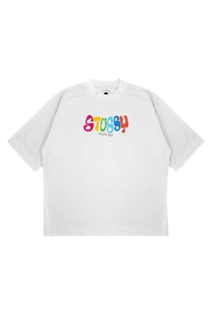 Unisex Oversize STUSSY RENGARENK Baskılı Boxy Fit Kalın Kumaşlı (240gsm) T-shirt
