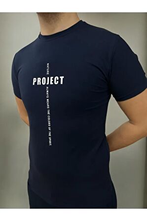 Erkek  Slim Fit Dijital Baskılı Pamuklu T-Shirt