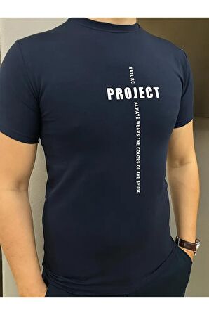 Erkek  Slim Fit Dijital Baskılı Pamuklu T-Shirt