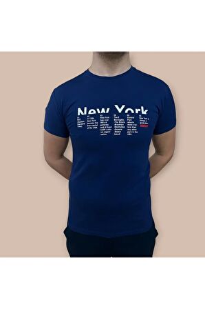 Erkek Slim Fit Dijital New York Baskılı Pamuklu T-Shirt