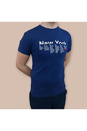 Erkek Slim Fit Dijital New York Baskılı Pamuklu T-Shirt