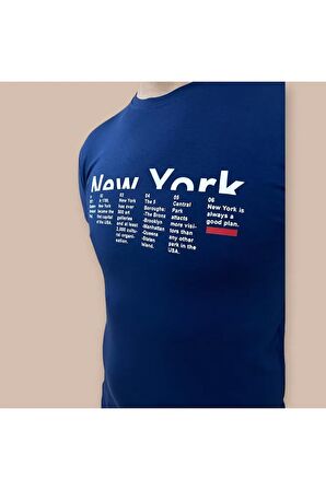 Erkek Slim Fit Dijital New York Baskılı Pamuklu T-Shirt