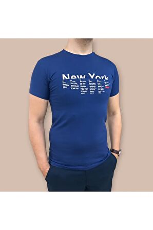 Erkek Slim Fit Dijital New York Baskılı Pamuklu T-Shirt