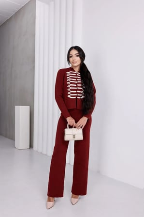 Süvari Model Düğme Detaylı Likralı Standart Beden Triko Takım