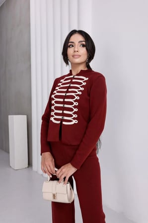 Süvari Model Düğme Detaylı Likralı Standart Beden Triko Takım