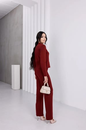 Süvari Model Düğme Detaylı Likralı Standart Beden Triko Takım