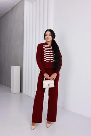Süvari Model Düğme Detaylı Likralı Standart Beden Triko Takım