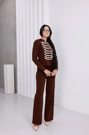 Süvari Model Düğme Detaylı Likralı Standart Beden Triko Takım