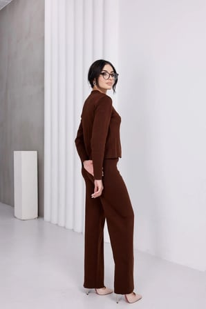 Süvari Model Düğme Detaylı Likralı Standart Beden Triko Takım