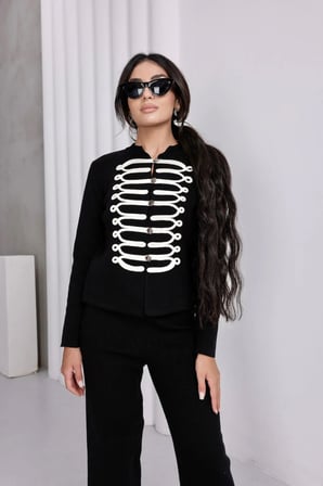 Süvari Model Düğme Detaylı Likralı Standart Beden Triko Takım