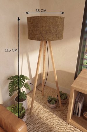3 Ayaklı Tripod Lambader Tütün Kahve Kumaş Başlık