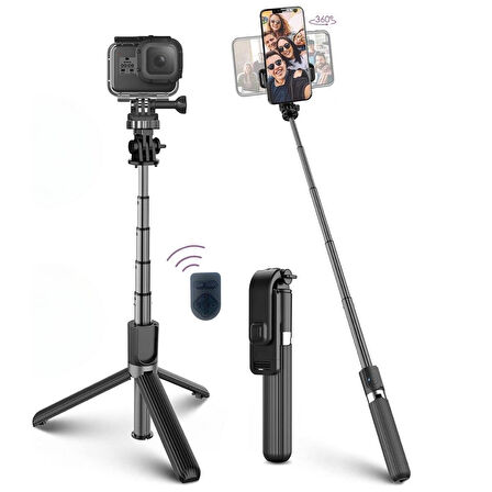 Sylar Fotoğraf Makinası ve Telefon Takılabilen 2si 1 Arada 2.2m Uzayan Selfie Çubuğu Kumandalı Tripod