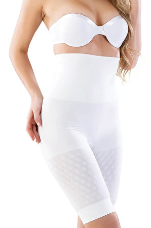 Kadın Beyaz Uzun Paçalı Yüksek Bel Çift Kat Boxer Korse 2015