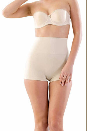 Kadın Bej Dikişsiz Toparlayıcı Çift Kat Boxer