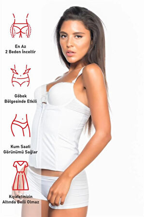 Beyaz 2865 Agraflı Balen Destekli Lazer Bel Korse