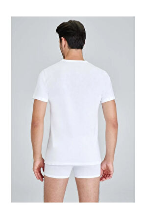 Erkek Beyaz Eduardo Bisiklet Yaka T-shirt