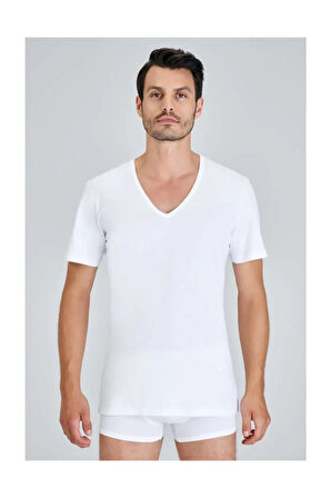 Erkek Beyaz Eduardo Bisiklet Yaka T-shirt