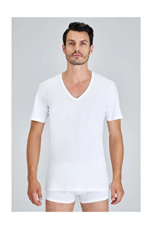 Erkek Beyaz Enrıco V Yaka 2'li T-shirt Atlet