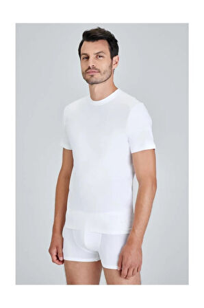 Erkek Beyaz James Bisiklet Yaka 2'li T-shirt