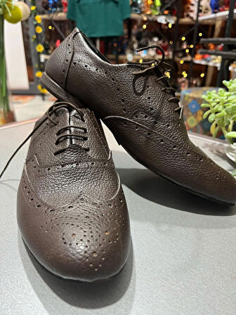 KAHVERENGİ ÇİFT YÜZLÜ BABA MODEL TANGO, DANS VE SALON AYAKKABISI İÇİ DERİ DİKİŞLİ TABAN 1 CM TOPUK