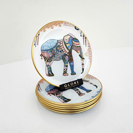 Glore Elephant Altın Yaldızlı Cam Servis Tabağı Takımı