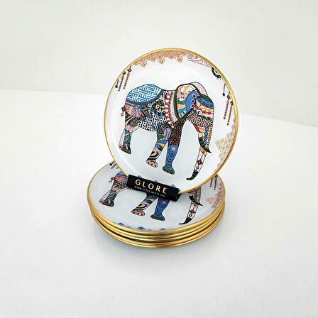 Glore Elephant Altın Yaldızlı Cam Servis Tabağı Takımı