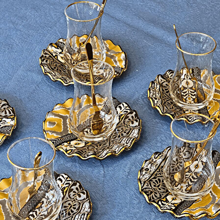 Glore Vintage Altın Yaldızlı Çay Bardağı Seti