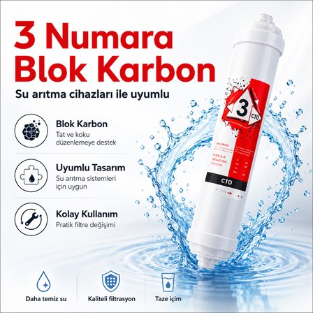 3 Numara Premium Blok Karbon Su Arıtma Filtresi 408694548