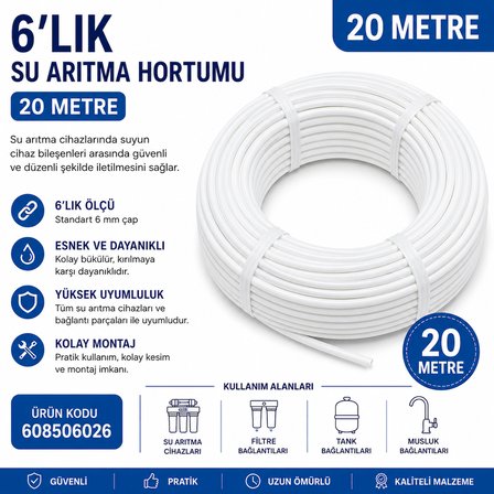6’lık Su Arıtma Hortumu 20 Metre 608506026