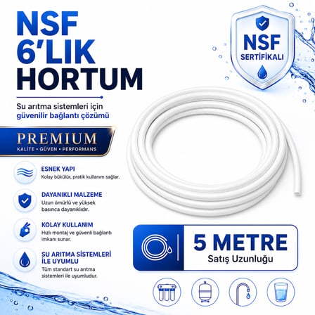 NSF Sertifikalı Premium 6’lık Su Arıtma Hortumu 5 Metre 608696155