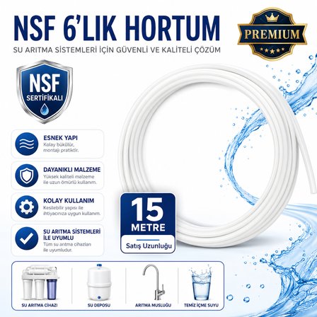 NSF Sertifikalı Premium 6’lık Su Arıtma Hortumu 15 Metre 608696155