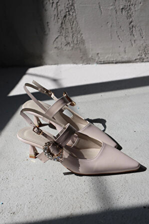 Sue Kısa Topuklu Taş Detaylı Rugan Stiletto