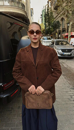 Kadın Acı Kahve İlik Cepli Süet Ceket