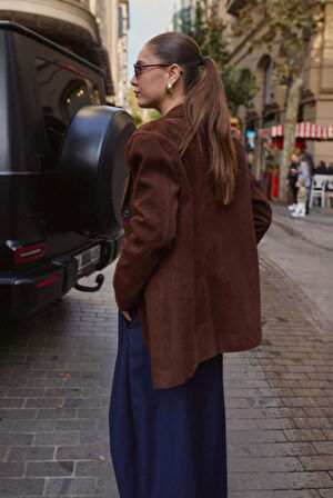 Kadın Acı Kahve İlik Cepli Süet Ceket