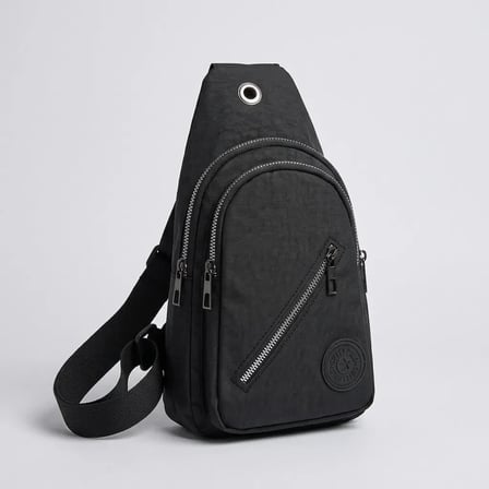 Su Geçirmez Kumaş Çapraz Göğüs Çantası 3 Gözlü Siyah Unisex Günlük Kullanım 15x26 cm