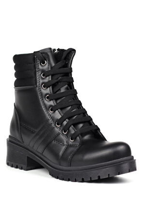 Kadın Siyah Bağcıklı, Fermuarlı Postal Bot – Kalın Tabanlı Günlük Kışlık Bot