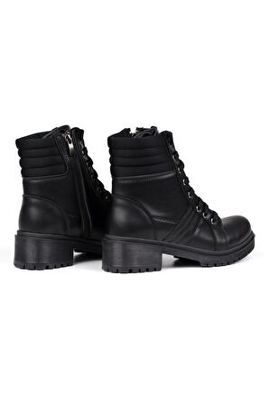 Kadın Siyah Bağcıklı, Fermuarlı Postal Bot – Kalın Tabanlı Günlük Kışlık Bot