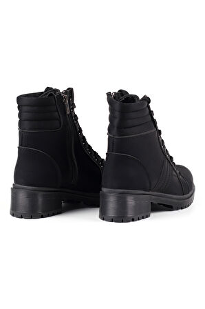 Kadın Siyah Nubuk Bağcıklı, Fermuarlı Postal Bot – Kalın Tabanlı Günlük Kışlık Bot