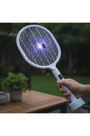 10 Adet USB Şarjlı Uv Işıklı Beyaz Sinek Öldürme Raketi – Standlı, Şarj Göstergeli, Kablosuz Kullanım, Elektrikli Mosquito Racket