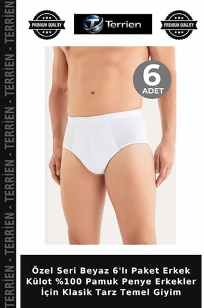 Özel Seri Beyaz 6'lı Paket Erkek Külot %100 Pamuk Penye Erkekler İçin Klasik Tarz Temel Giyim