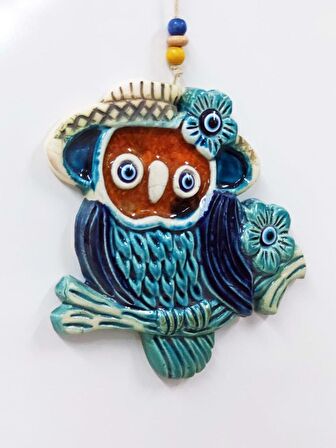 Seramik Baykuş Nazarlıklı Dekororatif Dekor Süsü 19x18 cm