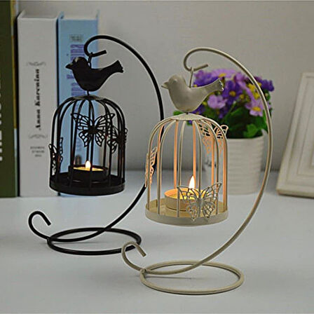 Ferforje Kuş Kafesi Tealight Mumluk Dekoratif Mumluk