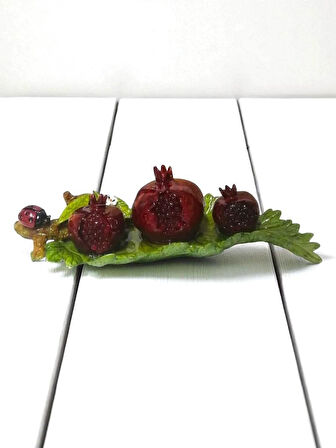 Dekoratif El Yapımı Yaprak Üzeri Nar Figürlü Dekoratif Obje Nar Biblo Bereket ve Bolluk Simgesi