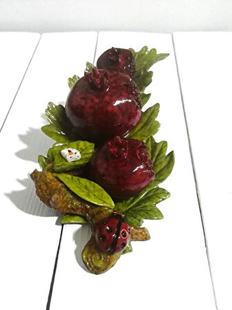 Dekoratif El Yapımı Yaprak Üzeri Nar Figürlü Dekoratif Obje Nar Biblo Bereket ve Bolluk Simgesi