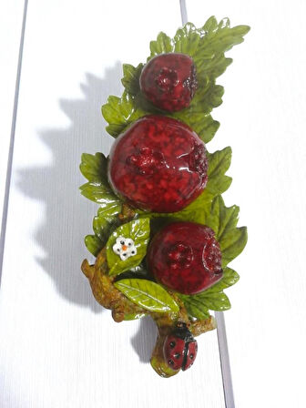 Dekoratif El Yapımı Yaprak Üzeri Nar Figürlü Dekoratif Obje Nar Biblo Bereket ve Bolluk Simgesi