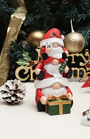 Dekoratif Üçlü Şans Cücesi Noel Babalar Yılbaşı Süs Masa Dekoru Biblo Yeni Yıl Aksesuar