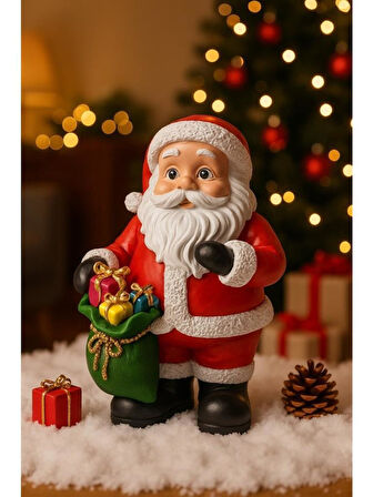 Dekoratif El Yapımı Büyük Boy 25x16 cm Noel Baba Biblosu Yılbaşı Dekoratif Süs Yeni Yıl Ev Ofis Masa Üstü Dekorasyonu