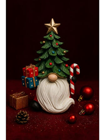 Dekoratif Yılbaşı Cüce ve Çam Ağacı Biblosu Noel Dekorasyon Figürü Hediyelik Yeni Yıl Süsü