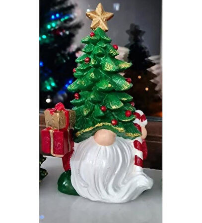 Dekoratif Yılbaşı Cüce ve Çam Ağacı Biblosu Noel Dekorasyon Figürü Hediyelik Yeni Yıl Süsü