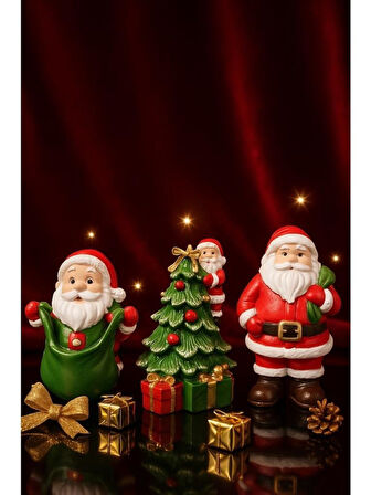 Dekoratif Üçlü Noel Baba Figür Seti Yılbaşı Ağacı Dekorasyonu Yeni Yıl Ev Ofis Masaüstü Biblo